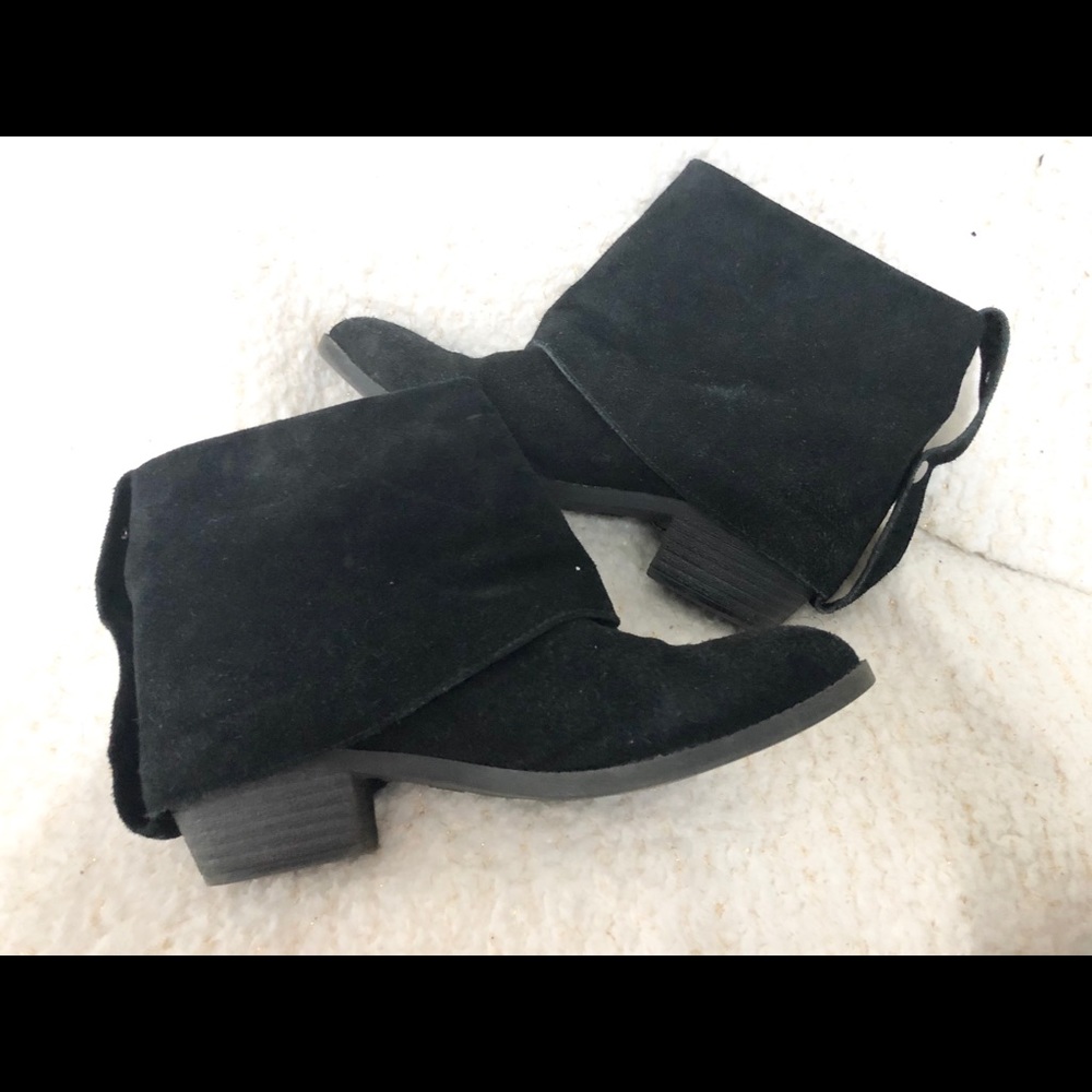 Black Suede Zipper Booties With Button Suede Band - image 4